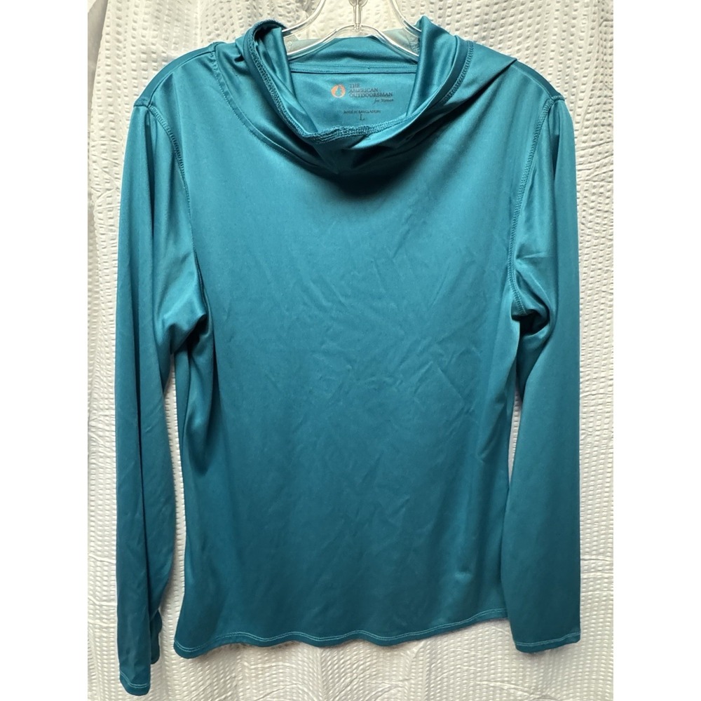 The American Outdoorsman for Women Teal Hooded Pullover w/ponytail thumb holes L